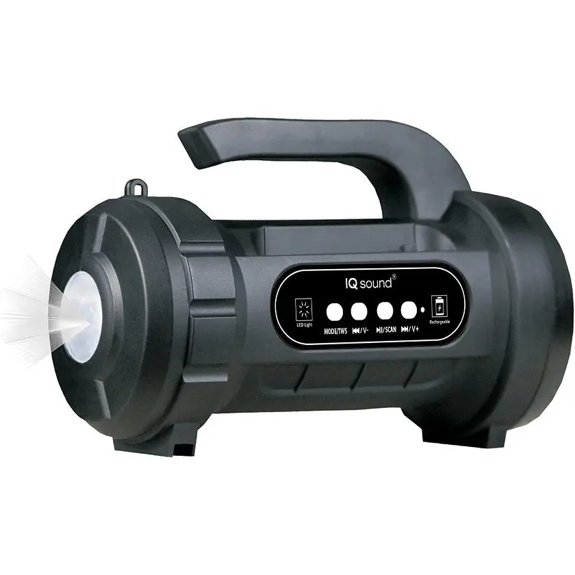 Supersonic SC-1096BT Rechargeable Bluetooth Audio Device with TWS Technology, Powerful Speakers, FM Radio, Built-in LED Flashlight, SD Support, Handle - Black, Stereo