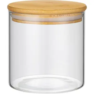 1 count Small Glass Storage Jars with Airtight , 18 fl oz (550ml) Cute Clear Glass Storage container with  Lid, Glass Pantry Canister for Beans, Rice, Sugar, Cookie Coffee and etc