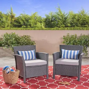 Outdoor Patio Arm Chairs Set of 2, Gray Wicker Furniture Patio Lounge Chairs Ideal for Porch, Poolside, Deck, Grey
