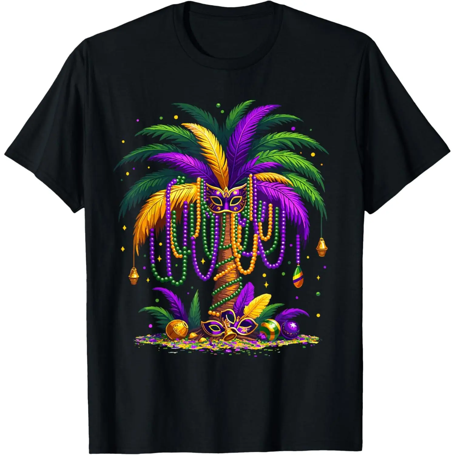 Men's Cotton Short-Sleeve T-Shirt - Mardi Gras Palm Tree Hawaiian Tropical Party Print Top, Streetwear, Prints, Shortsleeve, Breathable, Graphic, Menswear