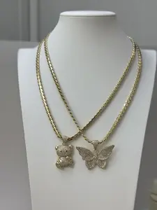 14k Gold Plated Necklace with Bear and Butterfly Charms 20in