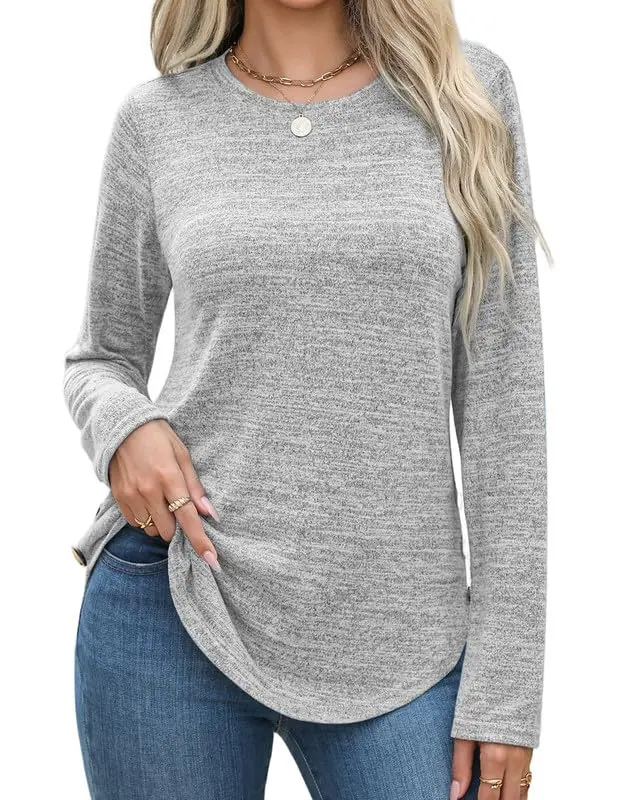 Women's Long Sleeve Shirts Basic Tee Fall Trendy Spring Top Dressy Casual Crew Neck Work Tunic 2026 Fashion Outfits