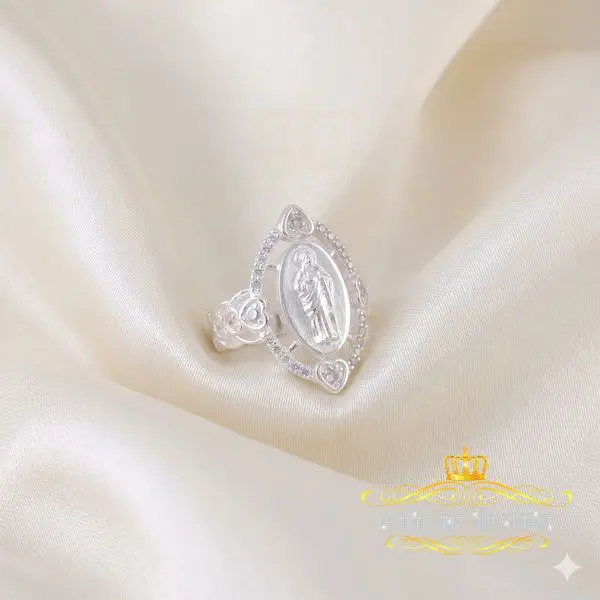 King Of Bling'sWhite 925 Silver Saint Jude Thaddeus CZ Women's Medallion Religious  Ring SZ 6