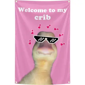 Welcome To My Crib Tapestry Funny Flag for Room Indoor Outdoor Bedroom and College Dorm Wall Decor Banner. (pink)