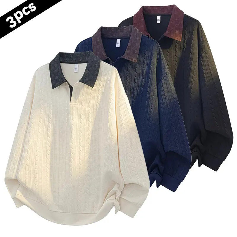 Men's Striped Knit Polo Shirt Set Business Casual Daily Wear Comfortable Fit Fashion Design Perfect Gift for Husband