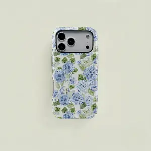Blue Hydrangea Floral Aesthetic Phone Case - Cute Girly Protective Shockproof Cover for iPhone 17 Pro Max / 16 / 15 / 14 / 13 / 12 / 11 /  XR / XS / X & Samsung S26 / S25 / S24 / S23 / S22