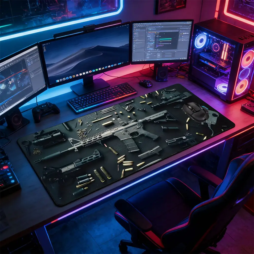Gun Disassembly Large Gaming Mouse Pad, Non Slip Mousepad, Non-Slip Rubber Base Stitched Lock Edge Desk Mat, FPS Gaming Desk Pad, Durable Computer Accessory for Home Office & Gaming Setup, Ideal Gift for Gamers & FPS Gaming Fans