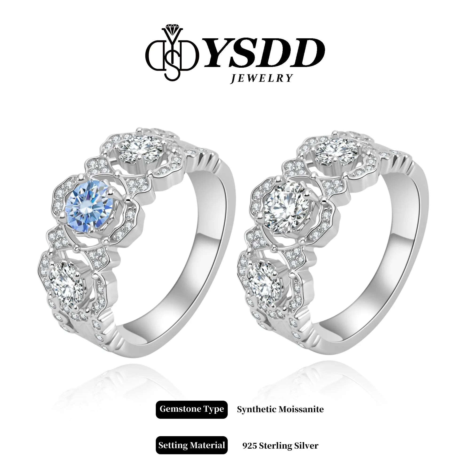 【#235 Florence】Art Deco Three-stone Synthetic Moissanite Ring S925 1.1Carat
