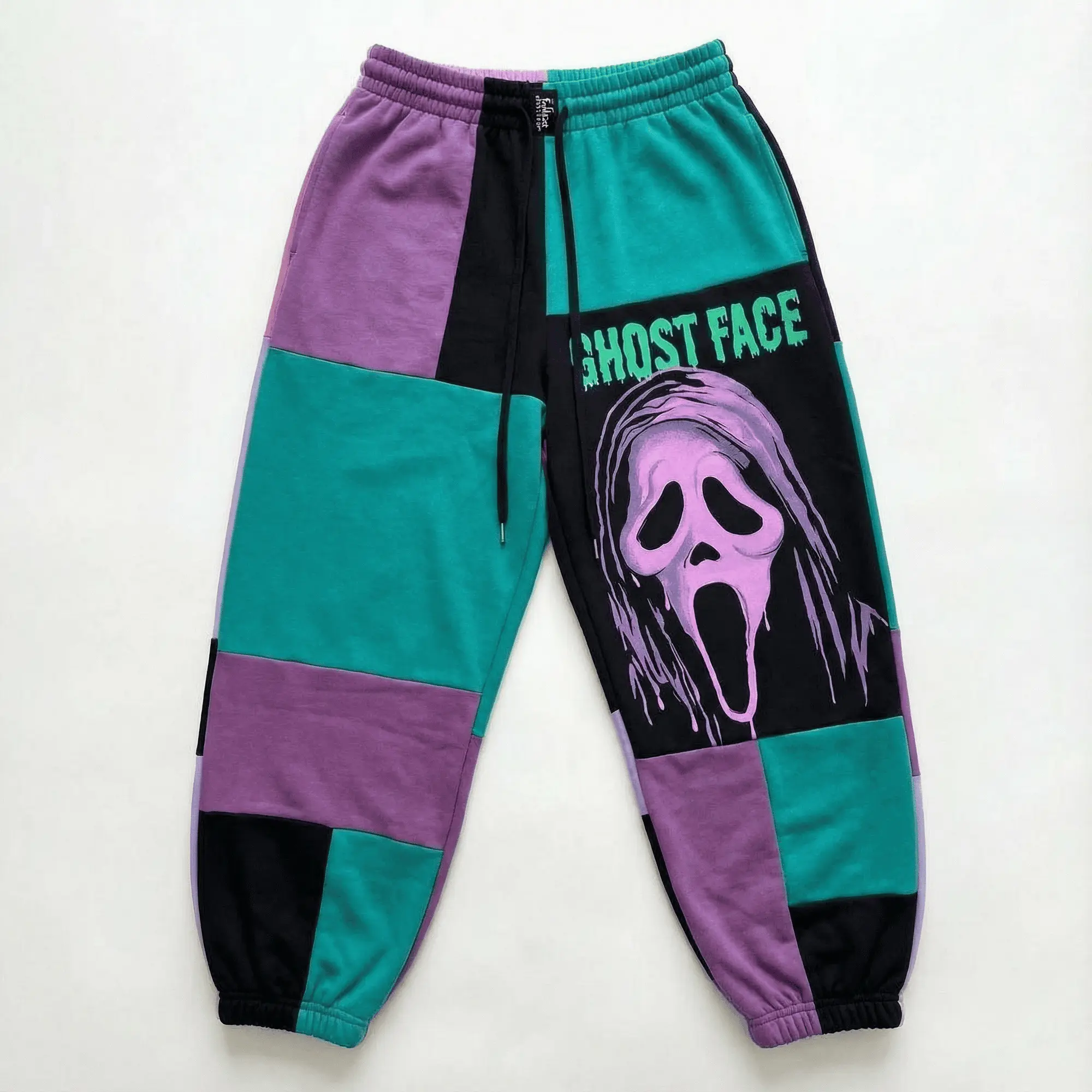 Ghostface Scream Neon Halloween Sweatpants, Unisex Patchwork Jogger Pants, Spooky Comfortable Streetwear Pants, Fall Winter Pants, For Men & Women, Gift For Horror Fans