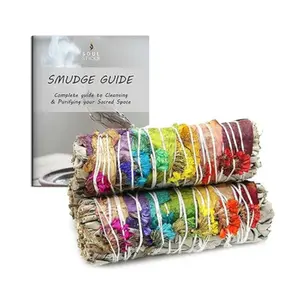 Flora Trails 7 Chakras Floral Sage Smudge Sticks with Smudge Guide, 3-Pack
