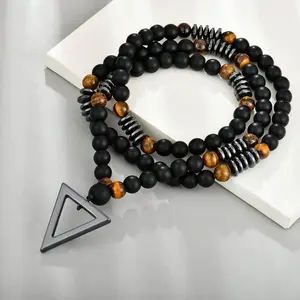 Mens Tiger Eye Bead Necklace Natural Stone Necklace Adjustable Beaded Necklace Mens Jewelry Accessories Gift for Him Trendy Beads Mens Fashion