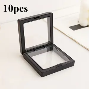 10 Pack Clearview 3D Floating Display Box, Dustproof Jewelry Packaging, Clear Hanging Storage Box for Necklaces, Brets, Rings, Coins, Earrings and Pins, Gift Box with Elastic Film, Gift Box for Retail and Personal Use.