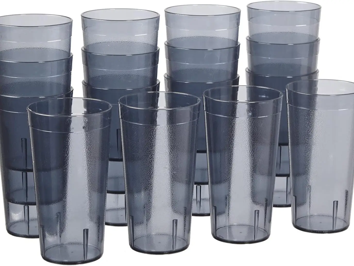 20oz Round Plastic Reusable Tumblers (Set of 16, Grey) - BPA-Free, Stackable Home/Office Drinkware, Made in USA, Top Rack Safe, Restaurant-Style Top-Rack Dishwasher Safe Cups