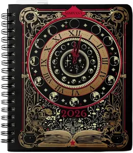 2026 Spiral Weekly Planner Gothic Witchy Tarot Design Stickers & Bookmarks Daily Weekly Monthly Portable January-December 2026 Creative Planning Daily Journaling Gothic Planner 2026 Witchy Women Tarot Fans Tarot Card Weekly Planner 2026