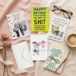 5 pcs Birthday Theme Greeting Cards, Cute Birthday Cards, Happy Birthday Wishes, for Girlfriend Boyfriend Husband Wife Fiancee, Funny Dad Card