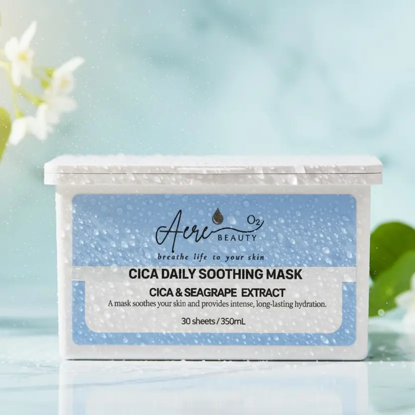 Aere Beauty CICA & SEA GRAPE HYDRA MASK | 30 Sheets Daily Soothing with CICA & Seagrape Extract for Intense Hydration