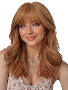 18 Inch Medium Length Wave Wig with Bangs, Fashionable Synthetic Fiber Hair, Natural Look, Easy Care, Suitable for All Ages, Synthetic Wavy Wig