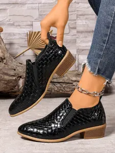 Women's New Style Pointed Toe Deep V Heels, Mid-Heel Ankle Boots Size 42 & 43, Versatile Large Size Shoes for Women