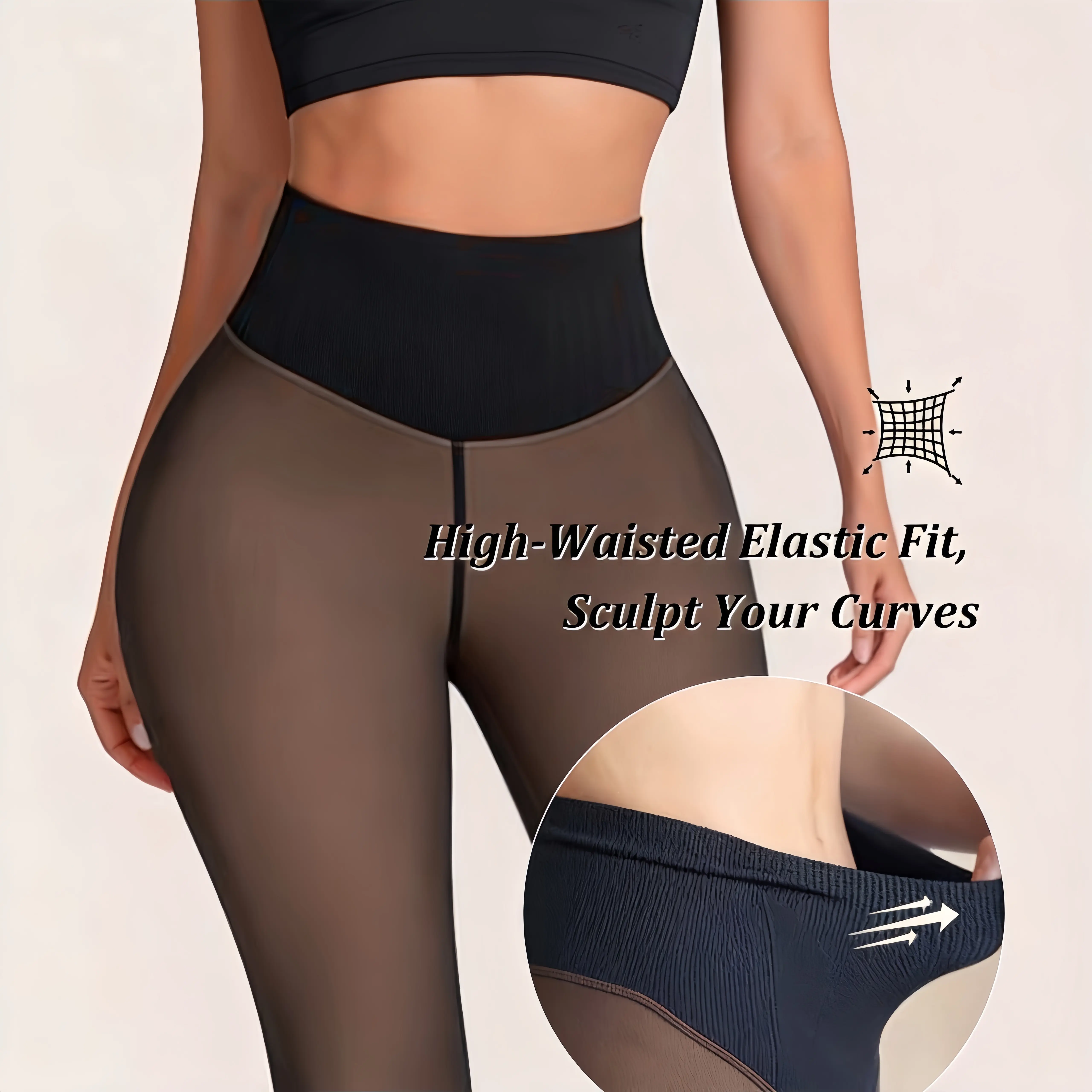 One‑Seam Construction, Comfortable High‑Waist,4 shandes Women's Plush Lined Tights - Winter Thermal Sheer Leggings with Fake Translucent Look, Soft Fleece Inner,Winter Basic Casual Pantyhose