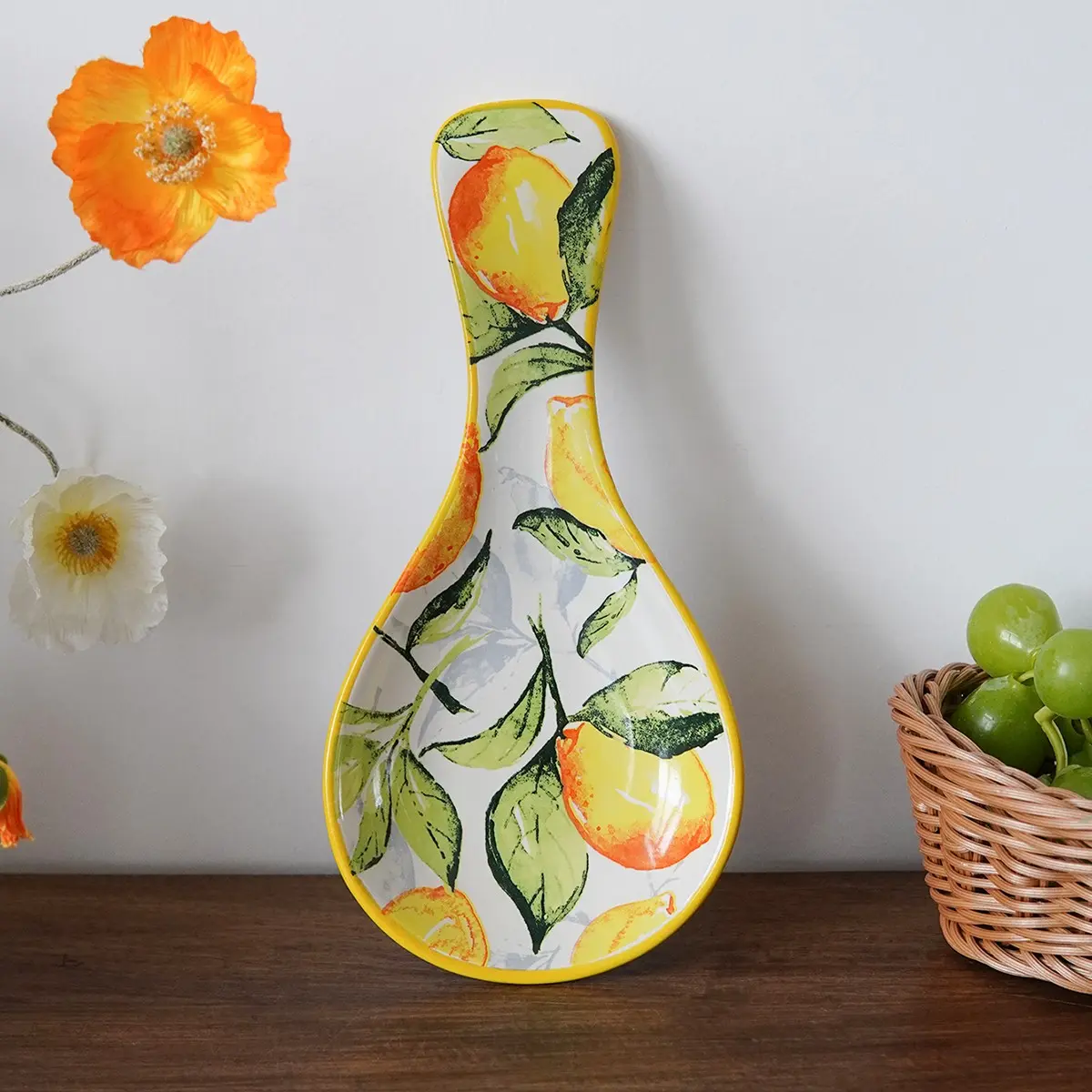 Creative Ceramic Lemon Cherry Tableware Spoon Rest, Multi-Use Kitchen Utensil Holder, Cherry Design, Desktop Cutlery Organizer Kitchenware