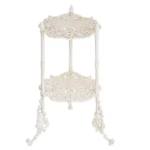 Sungmor Vintage Cast Iron White Plant Stand, Elegant Butterfly & Floral Design with Antique White Finish, Rustic Flower Pot Holder, Heavy Duty Metal Display Shelf for Indoor and Outdoor