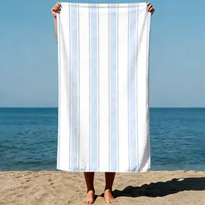 Vertical light blue stripes on a white background, minimalist and clean design. Sand-Free Beach Towel | Ultra-Light Microfiber | Quick-Dry, Compact for Travel