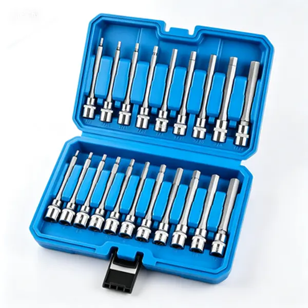 Professional Grade Allen Hex Bit Socket Set, 20-Piece Extra-Long SAE & Metric Tool Kit, 3/8 Inch Drive for Secure Fastening, CR-V and S2 Alloy Steel Durable Construction, Includes Sizes 1/8" to 7/16" and 3mm to 12mm