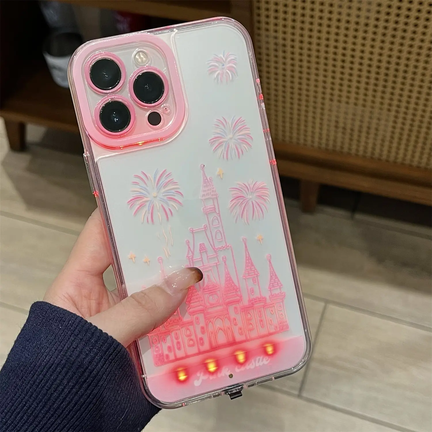 LED Light Up Crystal Smartphone Case for iPhone 17 Pro Max,16,15,14,13,12,11 - Colorful Fantasy Castle Fireworks Design, Military Drop Protection, Full Body Handheld Cellphone Case for Daily Use