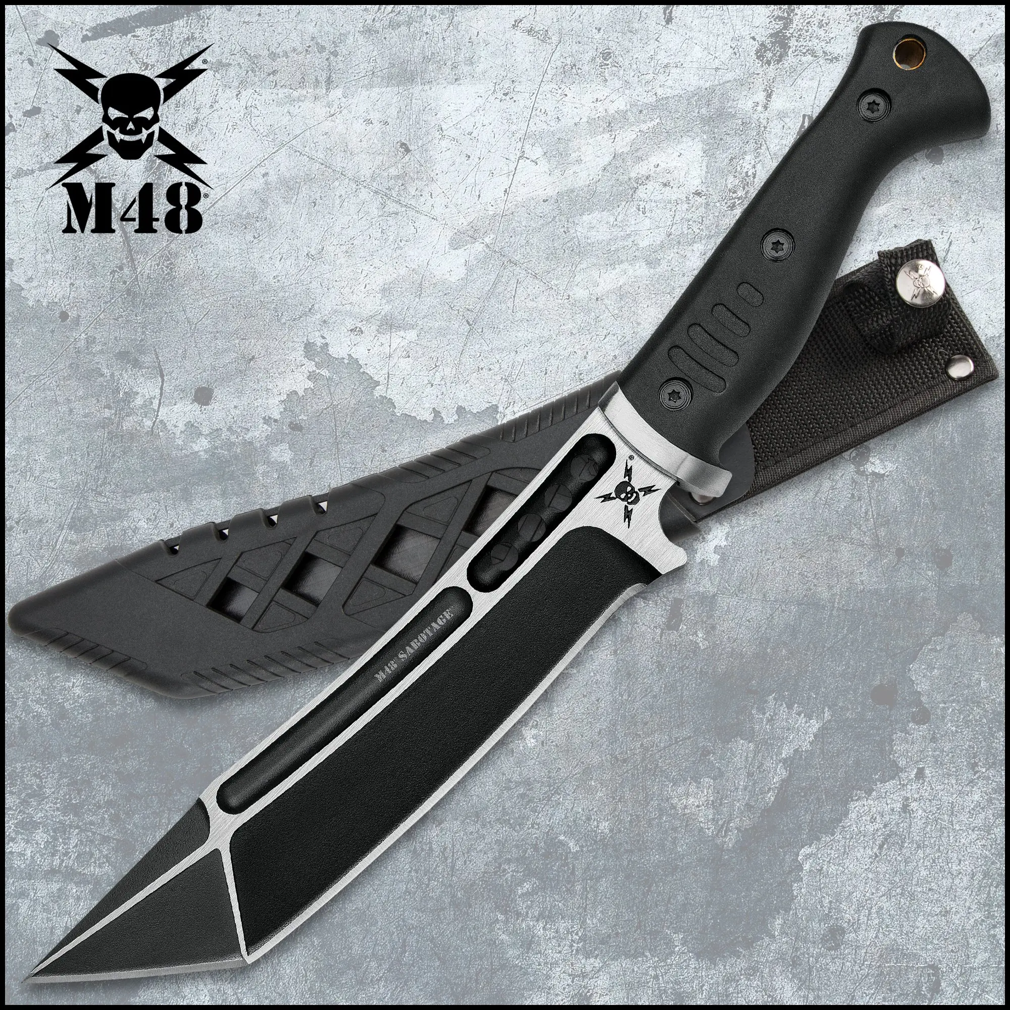 M48 Sabotage Tanto Fighter Knife   8” stainless steel blade   Vortec sheath included