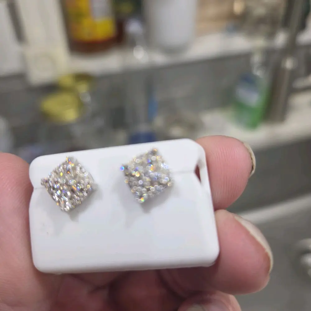 1.50 Moissanite Square Cluster Stud Earrings 925 Silver screwback Closure
