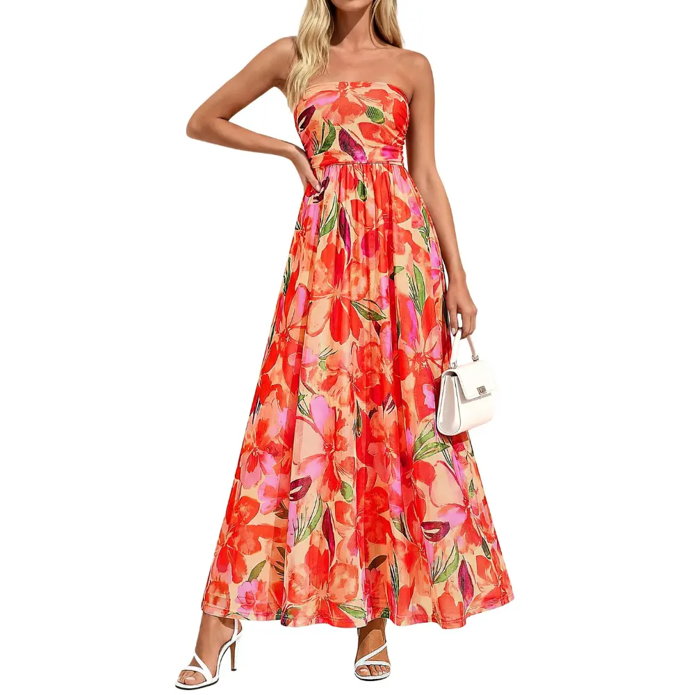 PrettyGarden Women's Boho Maxi Dress Summer Floral Tube Strapless Spring Wedding Guest Cocktail Long Dresses PrettyGarden Women's Boho Maxi Dress Summer Floral Tube Strapless Spring Wedding Guest Cocktail Long Dresses