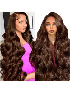 13x4 Transparent Lace Front Wig Human Hair Glueless 180% Density Body Wave Dark Brown/Chocolate Brown Hairline - Long Blended Lace Wigs for, Caucasian, Asian - No Glue Needed, Instant Volume