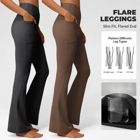 SHOWITTY Women's Plus Size 2-Pack Crossover High-Waist Flare Leggings - 2-Pocket Ease, 4-Way Stretch, Machine Washable, All-Season Solid Sports Leggings, Sports Trousers, Running Workout Pants, Plus Size Clothes for Workouts, Casual Days (Black)