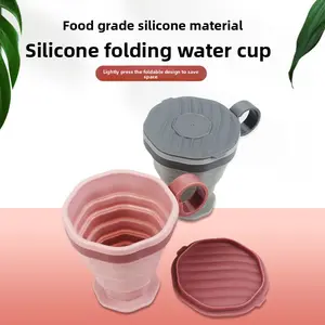 New Portable Folding Coffee Cup Travel Water Cup Silicone Folding Handy Cup with Strap Travel Lid Mouthwash Cup