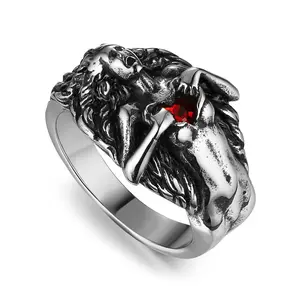 HZMAN Men Women Dark Gothic Rings Vintage Red Love Cubic Zirconia Rings Open Your Heart Personality Rings