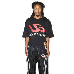 UG Collection, Cropped Black T-Shirt for Men and Women - French Terry Cotton Material - Womenswear, Top