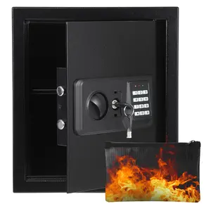 Digital Steel Safe with Fireproof Bag, Waterproof Security Box for Cash & Jewelry, Electronic Keypad & Override Key, Anti-Theft Alarm System, Removable Shelf, Wall/Floor Mountable Safe for Home Office & Hotel, Heavy Duty Document Box, Black
