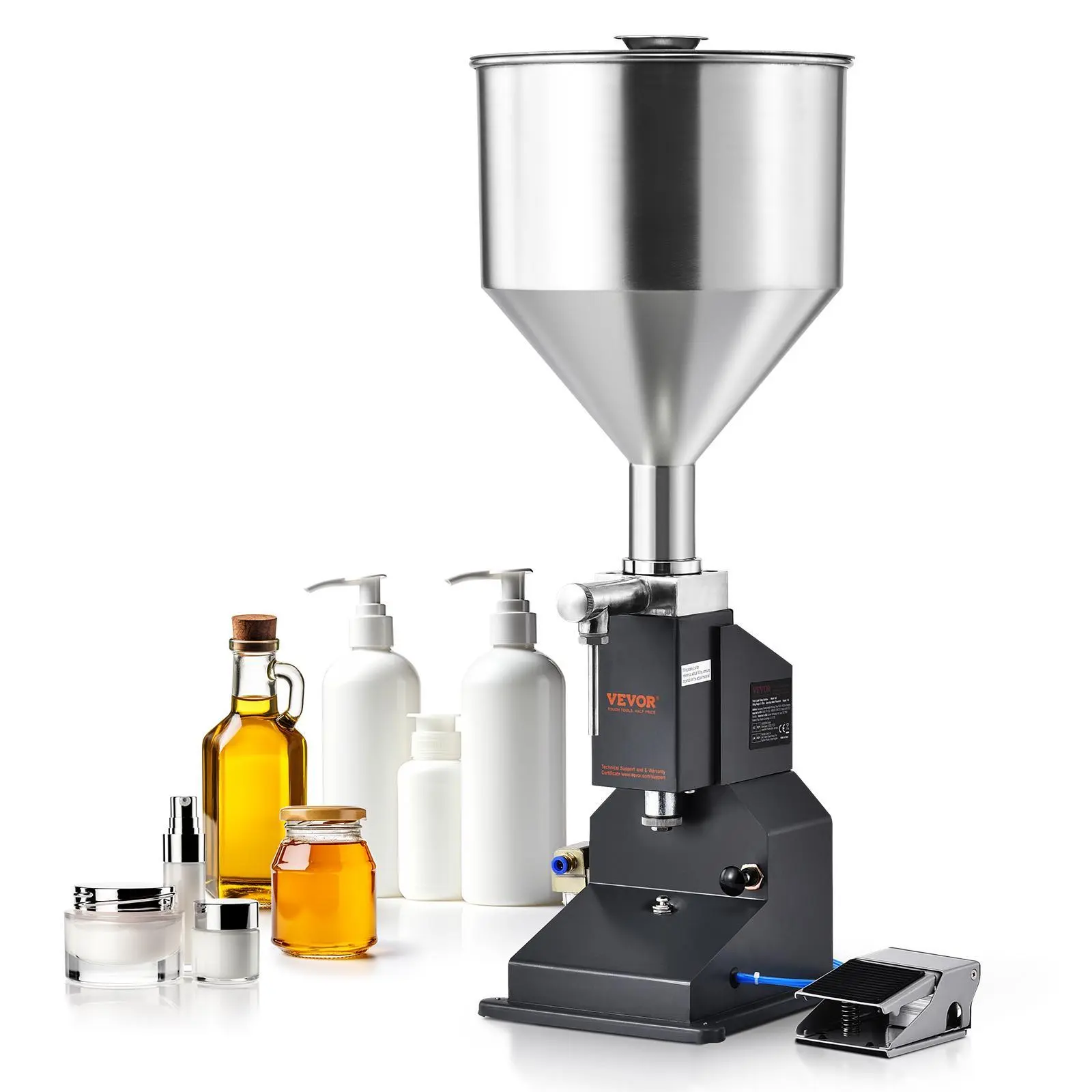 【Summerfinds】VEVOR Pneumatic Paste Liquid Filling Machine,  , 5-50ml Bottle Filler, Bottle Filling Machine, Stainless Steel Liquid Filler with Pedal for Milk Water Juice Essential Oil Shampoo Cosmetic Honey Lotion Kitchen Utensils