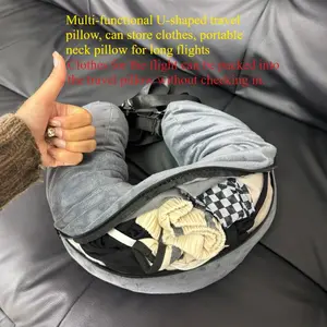 Multi-Functional U-Shaped Travel Pillow, Clothes Storage, Portable Neck Pillow for Long Flights