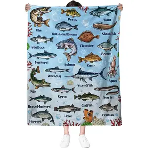 Fish Blanket Gifts for Fish Lover, Fishing Gifts for Men Boys, Fishing Decor, Soft Throw Blanket, Birthday Christmas Thanksgiving Gifts for Dad Grandpa Son Aquarium Lovers, 50" X 60"