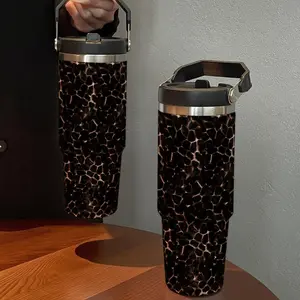 30oz Leopard Print Stainless Steel Insulated Cup Tumbler, Large Capacity with Straw, Suitable for Cold & Hot Drinks, Ideal Gift
