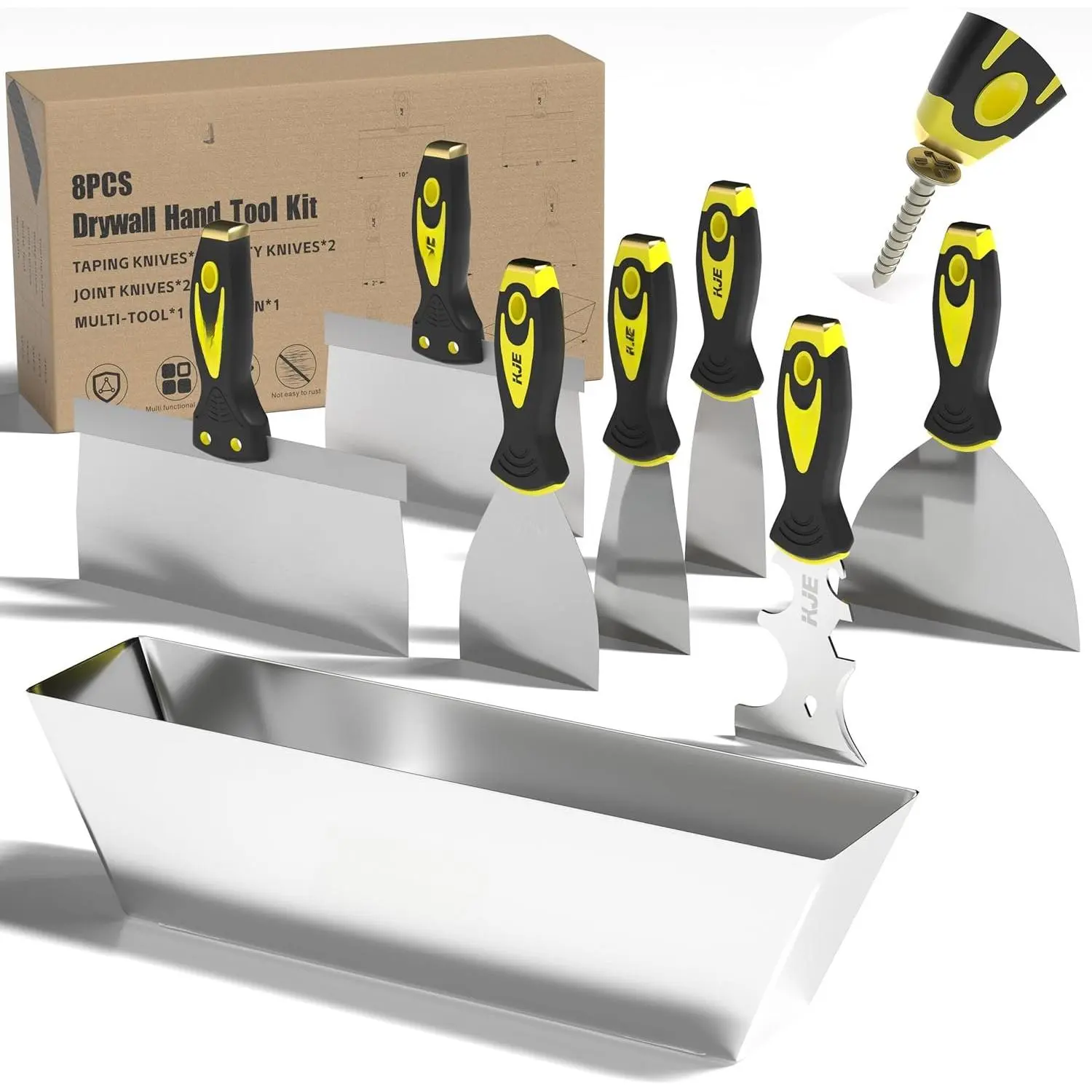 8 count Drywall Tools, drywall  set, drywall tool kit includes taping , putty , joint , and a mud pan, for Wall Work, espatulas para construccion