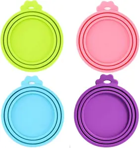 4 Pack Pet Food Can Cover Silicone Lids for Dog & Cat Food Universal Size Fits 3 Standard Sizes 12 Ounces Easy to Use Safe Non-Toxic BPA Free