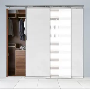 3-Panel Single Rail Panel Track Blind Extendable 36"-66"W x 91.4"H, Panel width 23.5", Macadamia, Embroidered Chiffon