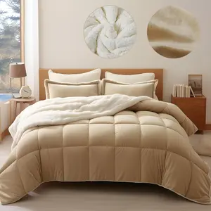 Bafode Sherpa Comforter Set 3-Pcs, Warm Thick Blanket with Pillow Shams for Full and Winter Fluffy Bedding Quit Soft Sherpa Fleece Down Alternative Velvet