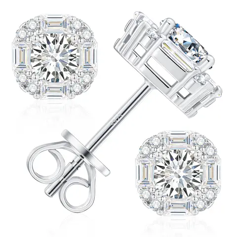 【#E250】925 Sterling Silver Synthetic Moissanite Square Halo Earrings for Women Men Jewelry Gifts Hip Hop Rapper