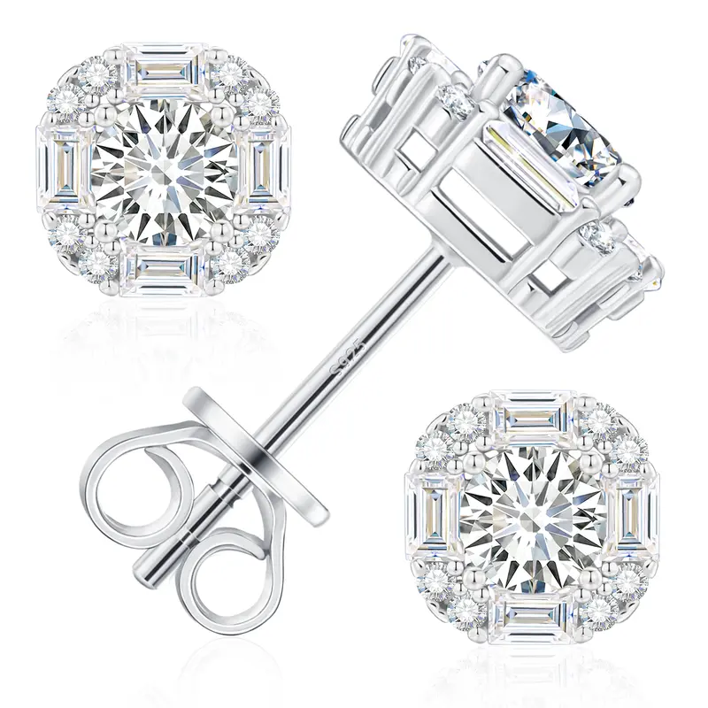 【#E250】925 Sterling Silver Synthetic Moissanite Square Halo Earrings for Women Men Jewelry Gifts Hip Hop Rapper