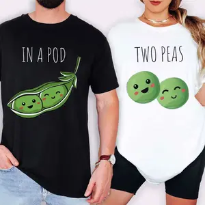[100% Cotton] Two Peas In A Pod T Shirt, Cute Matching Couple Tee, Two Peas Graphic Tshirt, In A Pod Cartoon Shirt, Romantic Boyfriend Girlfriend Outfit, Engagement Gift, Anniversary Gift For Couples