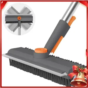 Floor Scrub Brush with Long Handle, cleaning brush,3 in 1 Scrape and Heavy-Duty Stiff Bristle Scrubber Brush for Cleaning Shower Bathroom, Patio, Garage, Kitchen, Wall and Deck,Christmas Gifts