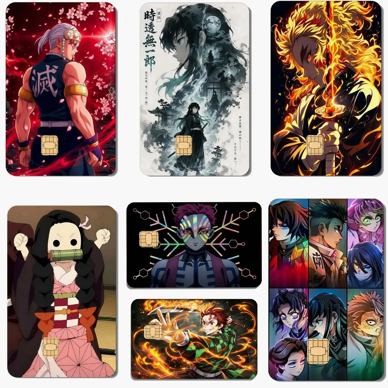 Demon Hunter Credit Card Sticker, Anime Debit Card Skin, Cute Kawaii Gift for Anime Fans, Vinyl Ultra Slim Waterproof Scratch-Resistant, Easy Apply & Remove - Mitsuri Kanroji, Tanjiro Kamado, Muichiro Tokito